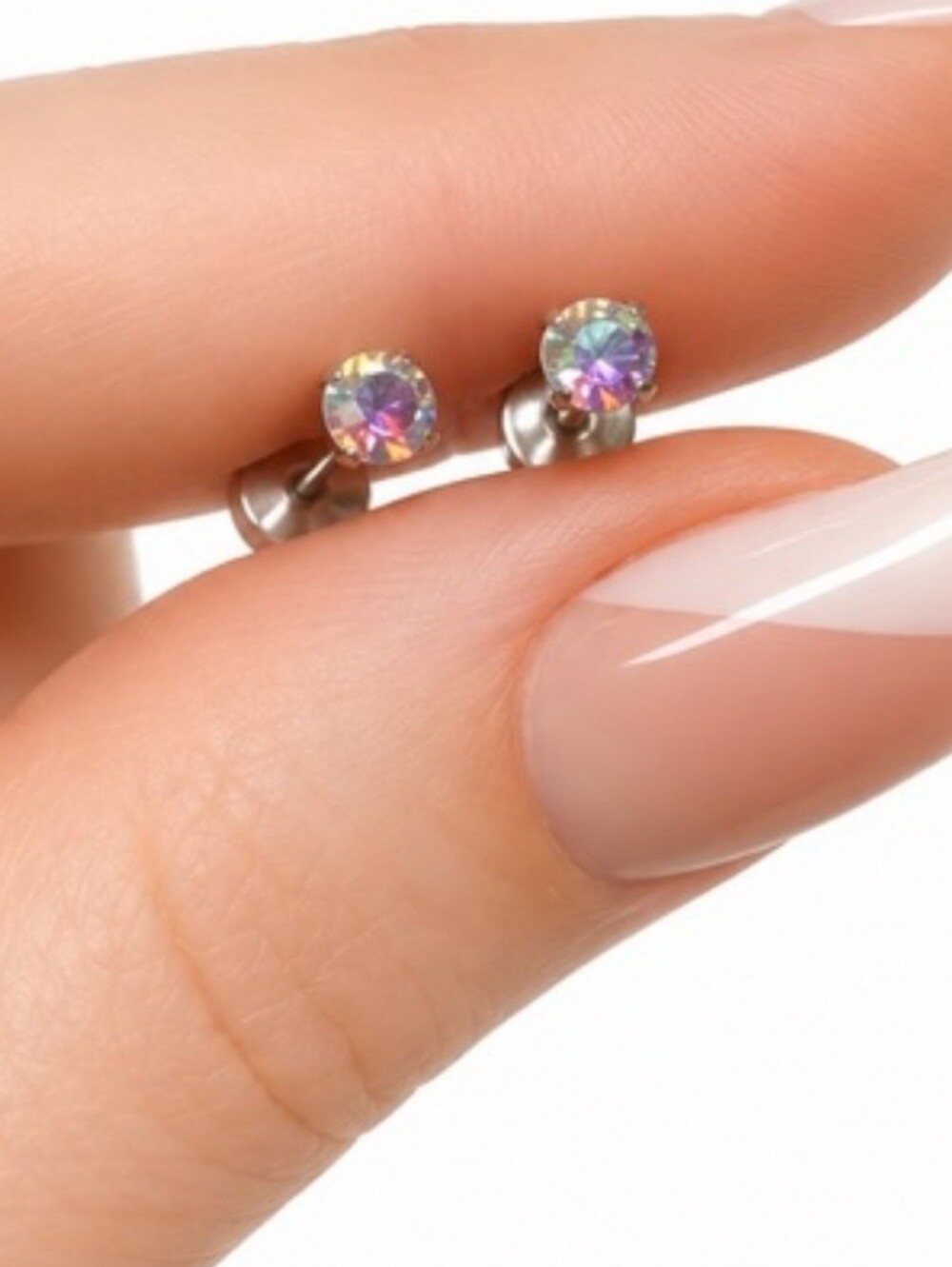Aurora Crystal Stud Earrings - Iridescent Blue - Small Screw Back Earrings - Picture 4 of 7